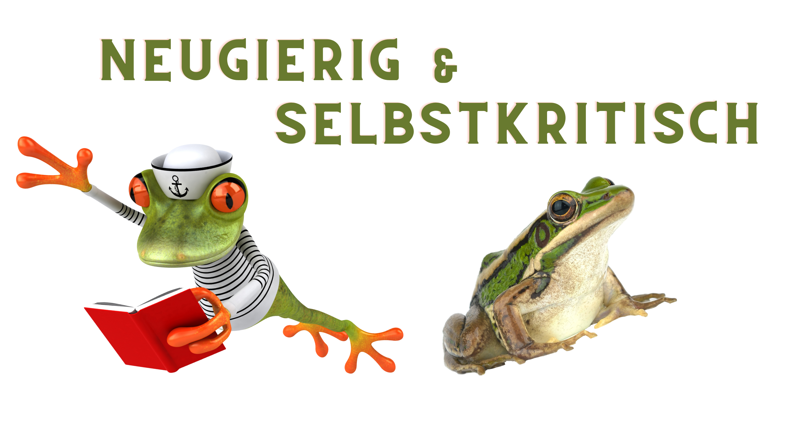 2 Frösche, die die Eigenschaften Neugier und Selbstkritik zum Ausdruck bringen